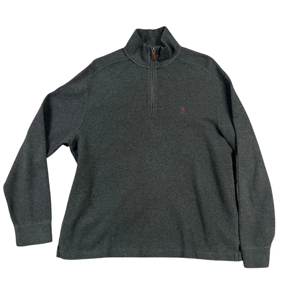 Polo Ralph Lauren Quarter Zip Pullover Large Charcoal Gray Cotton Red Pony Logo